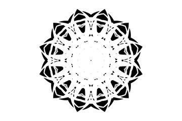 Intricate Monochromatic Mandala Design with Central Circle and Radiating Layers
