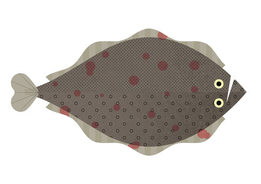 Plaice fish, lively and vibrant colors, flat design illustration