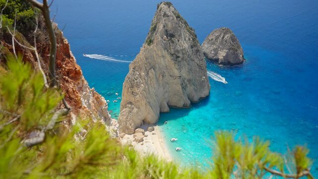 Myzithres hidden gem nestled on southern coast of the greek island Zakynthos. Breathtaking cliffs, crystal-clear waters, and picturesque landscapes. Most beautiful place on earth dream beach in Greece