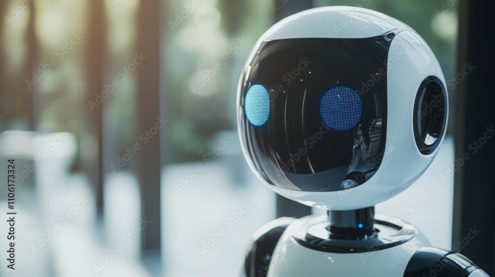 Aufkleber a modern ai robot stands in a real estate office, showcasing advanced technology. the robot interact