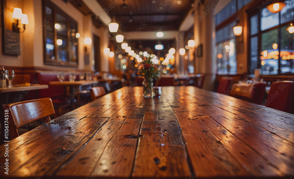 Poster wooden table with a vase of flowers on it. there are chairs around the table