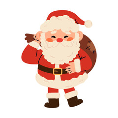  Cute  Santa Claus illustration in children's style with snow globe on New Year's theme. Santa Clauses in different poses, waving his hand, with presents. Flat vector illustration isolated on white 