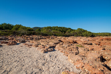 Am Ufer des Mittelmeers im Naturpark Serra d'Irta bei Alcossebre, Provinz Castellón, Autonome Gemeinschaft Valencia, Spanien