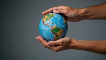Hands holding a blue earth globe represent ecofriendly action and global sustainability