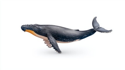 Fototapeta premium A solitary black humpback whale, set against a clear, transparent backdrop.