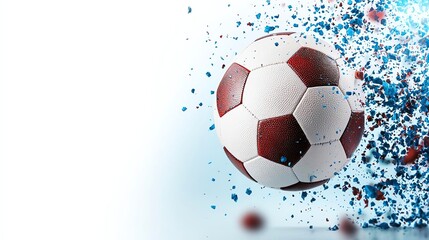 Naklejka premium Dynamic soccer ball in motion surrounded by colorful splashes. Perfect for sports-themed designs, promotions, or events, conveying energy and excitement.