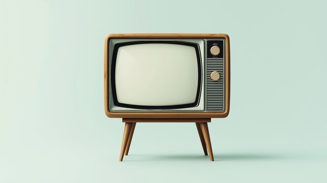 Vintage wooden television with retro design featuring a rounded screen and control knobs on a light pastel background