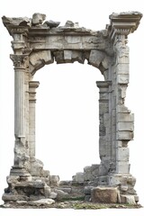 Ruined stone archway, ancient columns, weathered.