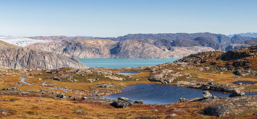 View of Qalerallit fjord and glacier in the south of Greenland © julen