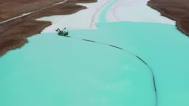 Aerial view of a tailings pond for waste from a chemical plant near to Devnya, Varna, Bulgaria
