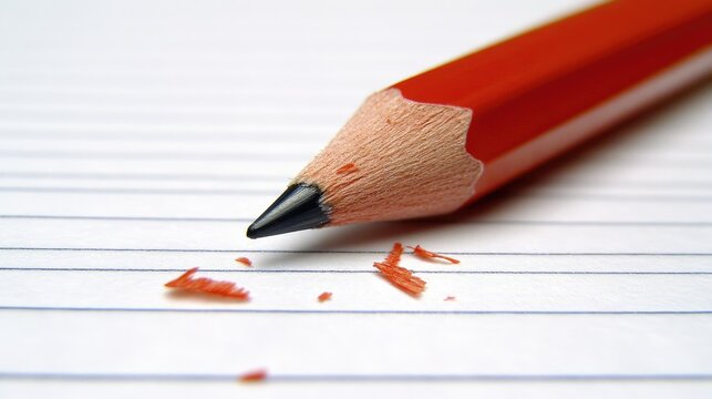Sharp Orange Pencil on Lined Paper with Wood Shavings - Back to School Supplies
