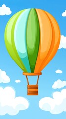 Fototapeta premium Colorful Hot Air Balloon in Blue Sky with Clouds - Vibrant Travel and Adventure Concept