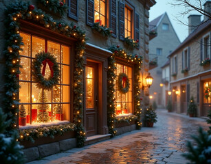 Windows decorated for Christmas 