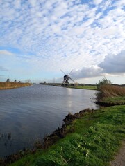 Windmills at Kinderdijk in Holland in The Netherlands is on Unesco list