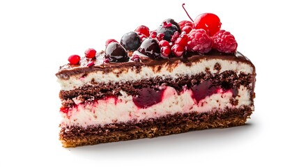 Food, Slice of Birthday Cake, on White Background, Photo Realistic, Wallpaper, Cover and Screen for Smartphone, PC, Laptop, 9:16 and 16:9 Format