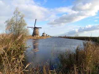 Windmills at Kinderdijk in Holland in The Netherlands is on Unesco list