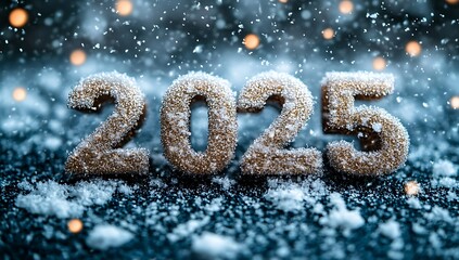 Number Sculpted from Snow Happy New Year 2025
