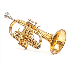 Obraz premium A beautifully crafted brass trumpet, showcasing its intricate design and shiny finish