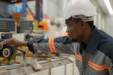 Focused worker adjusting machinery settings.