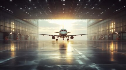 Commercial jet preparing for takeoff on runway sky background dynamic movement