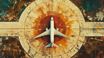Airplane movement on runway under open sky aerial view of speed and motion