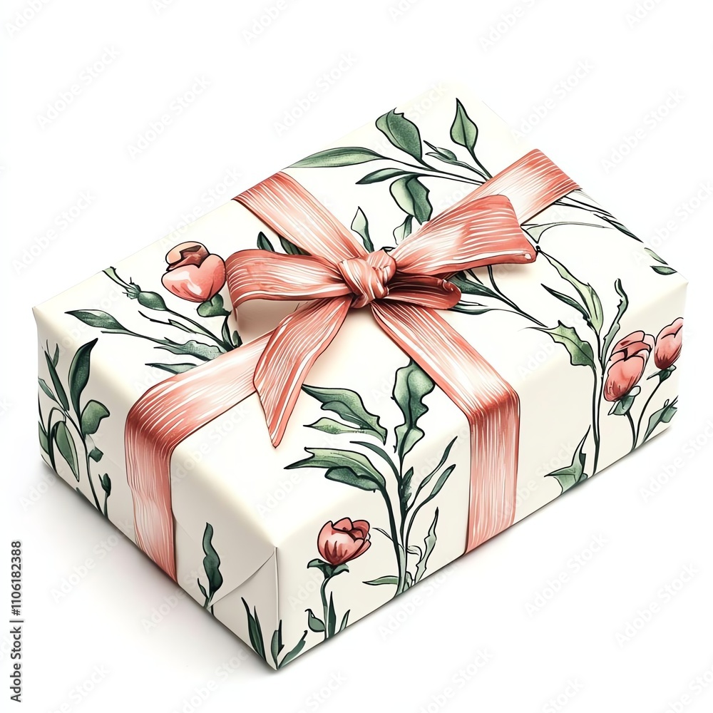 Wall mural A beautifully wrapped gift box featuring delicate floral patterns and a soft pink ribbon, perfect for special occasions and celebrations, adding an elegant touch to your gifting.