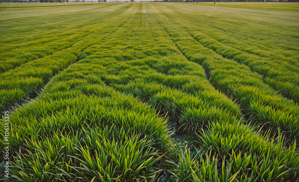 Aufkleber field of grass with a few weeds in it. the grass is green and tall. the weeds are small and scattere