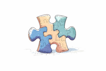 Colorful Cartoon Puzzle Piece Isolated on White Background Featuring Blue and Orange Shades, Perfect for Illustrations Related to Problem Solving and Creativity