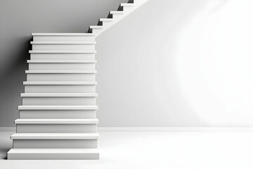 Obraz premium Modern White Staircase Leading to Minimalistic Gray Wall with Dramatic Lighting and Clean Lines in Contemporary Interior Architecture Design
