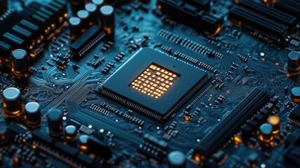 Fototapeta premium motherboard with ai written on it. Concept AI (Artificial Intelligence) technology, chip IC on PCB, PCB circuit board, microprocessor.