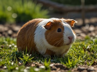Grazing guinea pig on a sunny spring day.