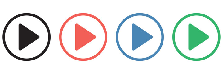  isolated play button with four different variations. video and media play symbols.