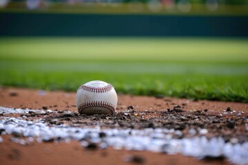 A Worn Baseball Resting on the Infield Dirt