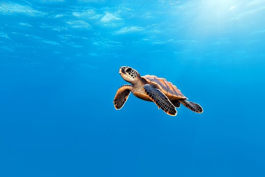 On World Turtle Day, May 23, a little baby sea turtle paddles through the ocean.