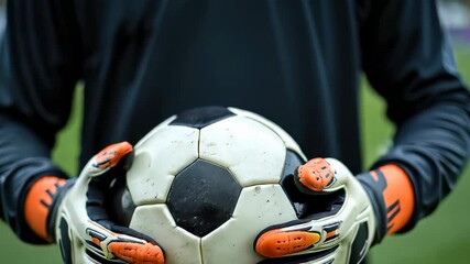 Goalkeeper Ready for Action: Hands Holding Soccer Ball in Focus