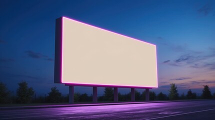 Obraz premium Empty billboard at twilight beside deserted road