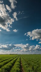 Fototapeta premium Green field under a blue sky.