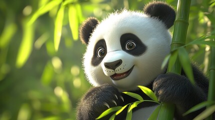 Obraz premium Adorable baby panda cub in bamboo forest.