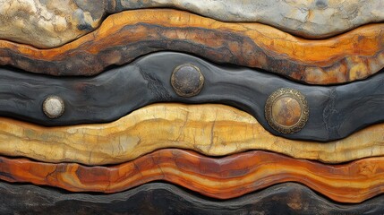 Abstract wavy stone texture with metallic accents.