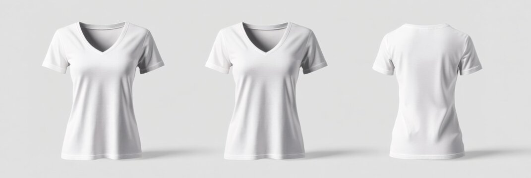 V-Neck T-Shirt Mockup: Front, Side, and Back Views for 3D Advertising Render