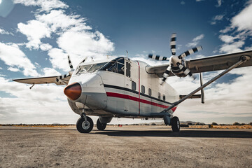 Skyvan airplane taxiing on tarmac
