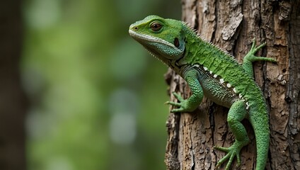 Green lizard on a tree.