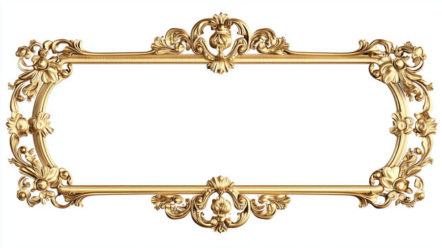 Rectangle vintage gold frame for web presentation, horizontal border in oriental style ,png with transparent background.