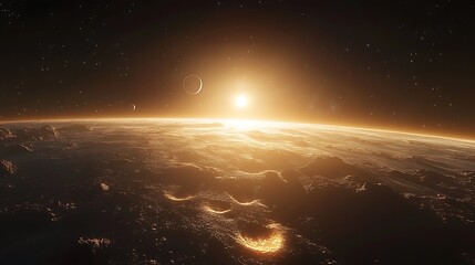 A panoramic view of the vastness of space with planet galaxy