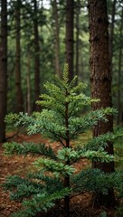 Obraz premium Green pine branches in a forest park.