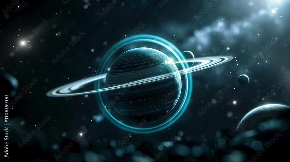 Canvas Prints globe with rings in outer space with stars image. gas planet exploring in cosmos environment photogr
