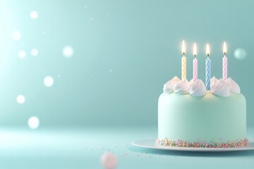Cake with candles in soft lighting for a celebration or special occasion