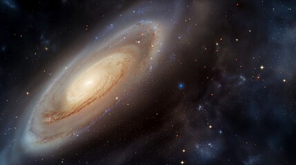 Fototapeta premium Fantastic space spiral of glowing particulars image. Mysterious galaxy rotating in dark cosmos photography scene wallpaper. Wonderful nature contemplating concept photorealistic photo