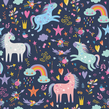 patron de unicornios entrellas y nubes