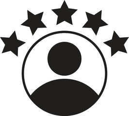 Customer experience icon . Rating icon . Customer product rating with five stars icon vector